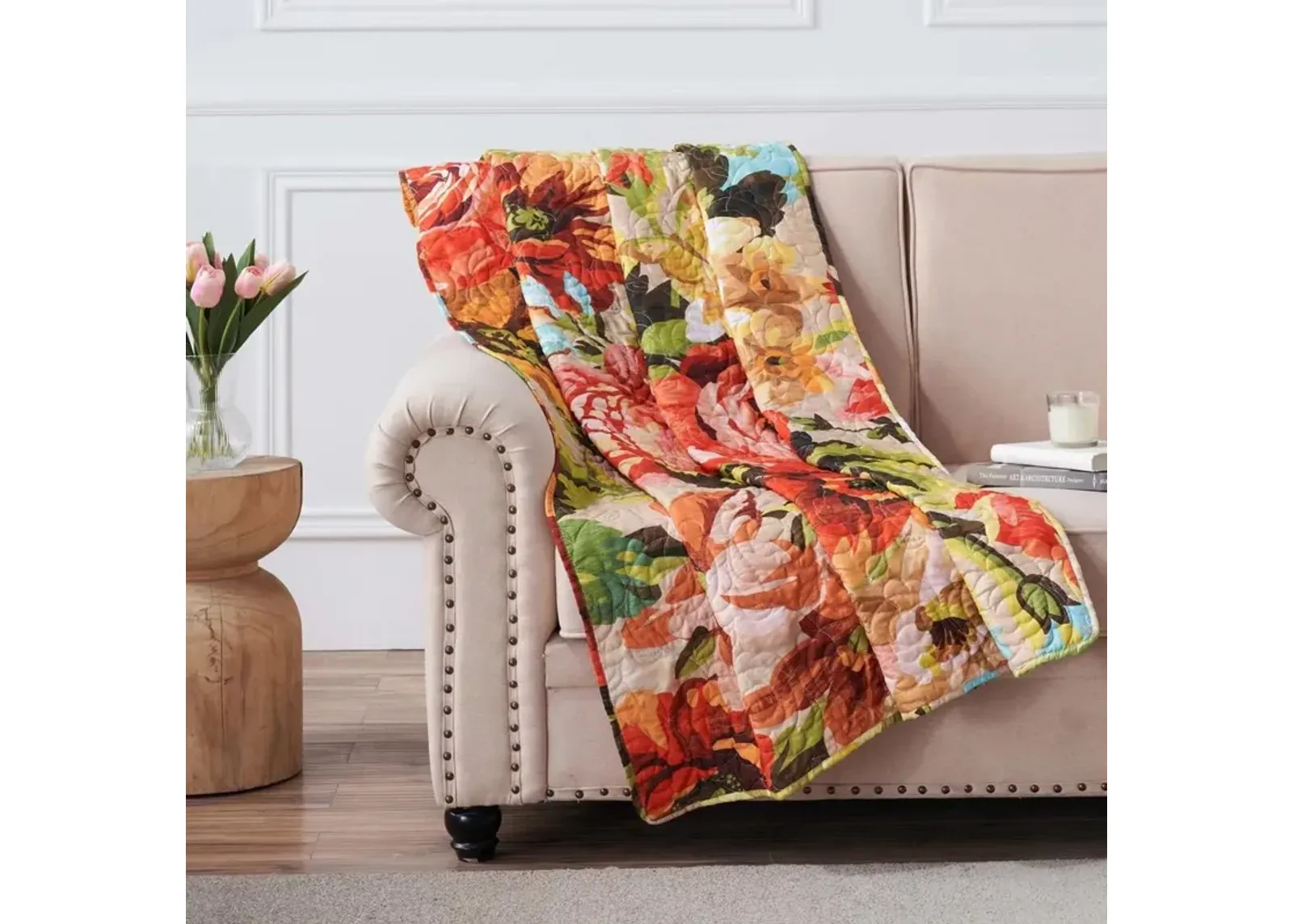 Greenland Home Senna Modern Boho Floral Quilted Throw 50x60-inch