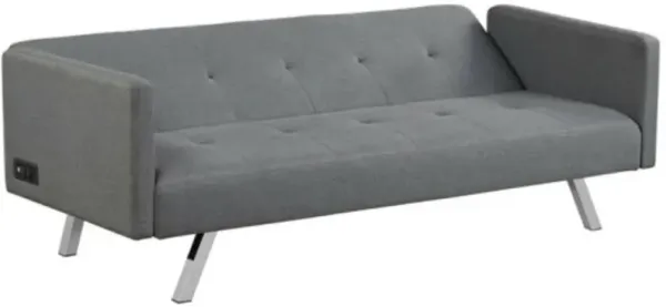 3 Seat Convertible Linen Fabric Futon Sofa with USB and Power Strip-Gray