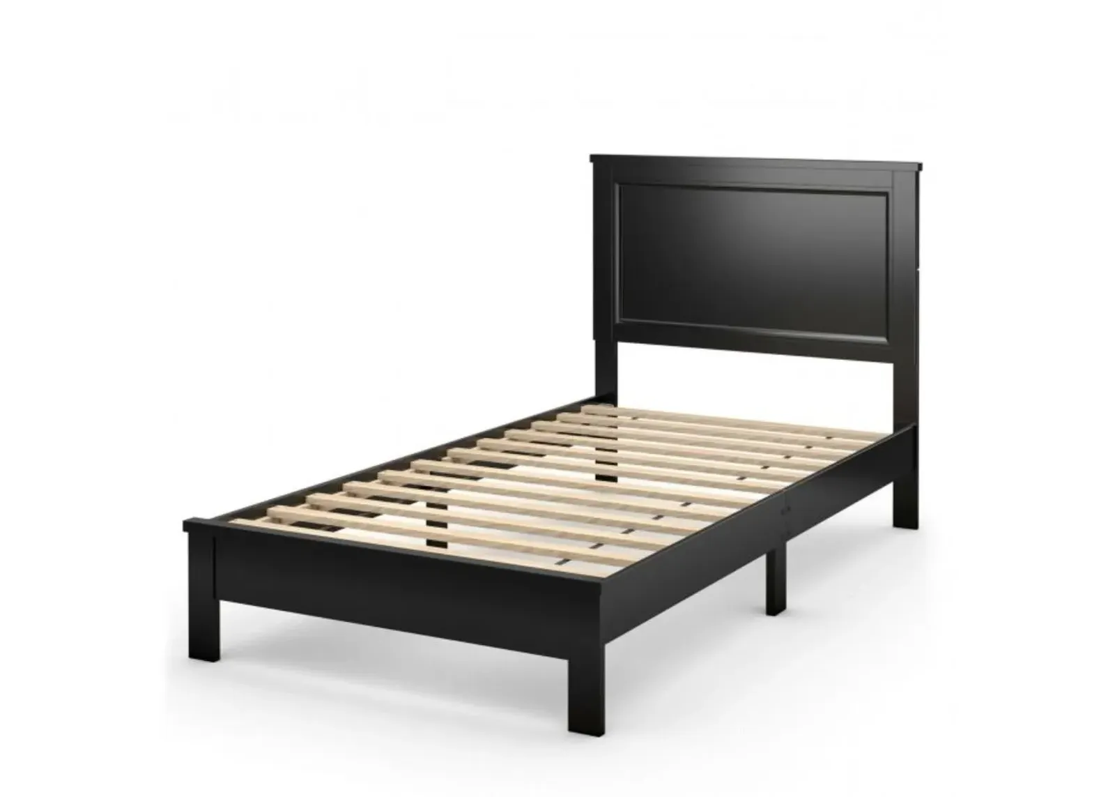 Twin Size Modern College Dorm Wooden Platform Bed in Black