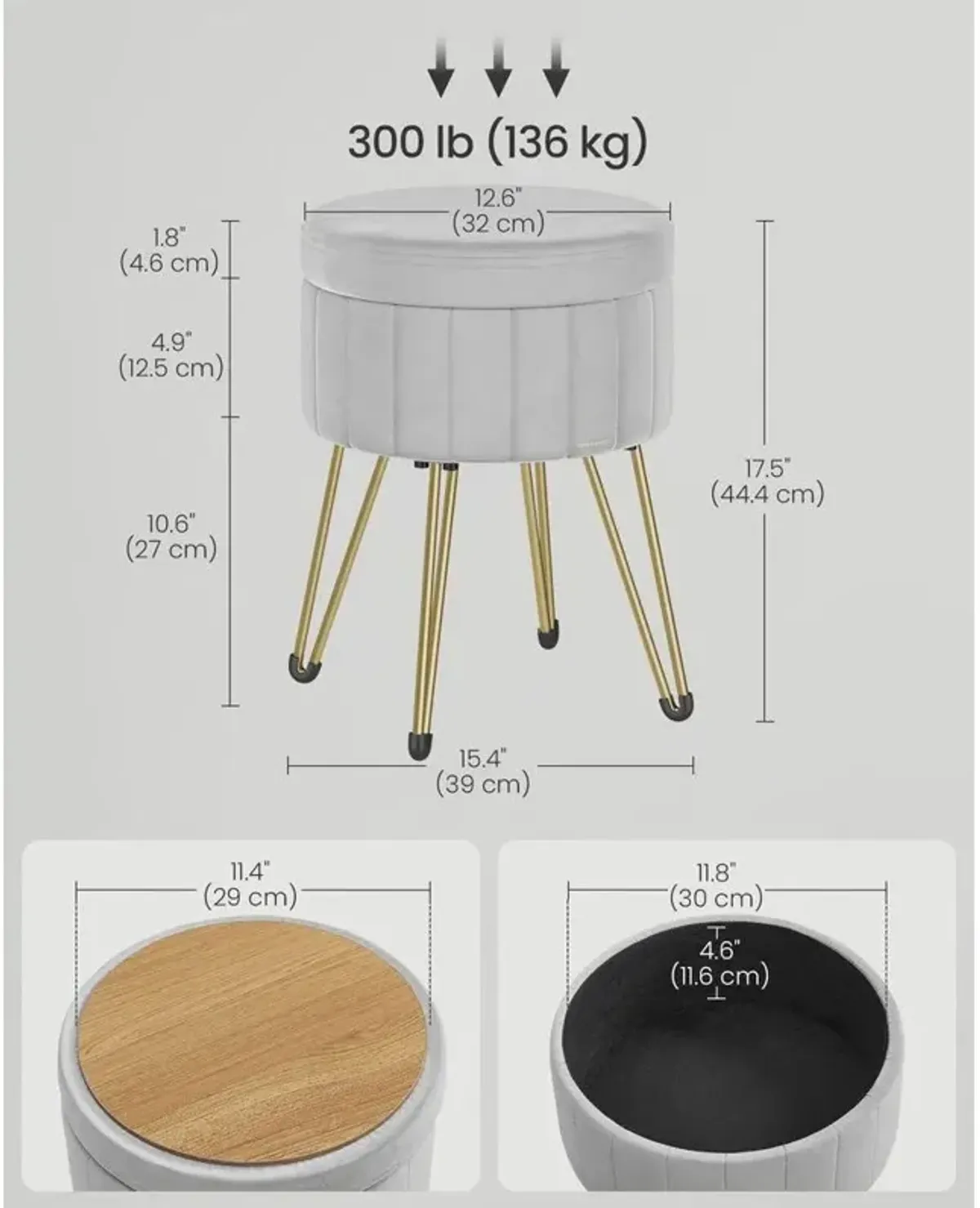 Vanity Stool Chair with Storage - Stylish and Functional Makeup Seat with Hidden Storage