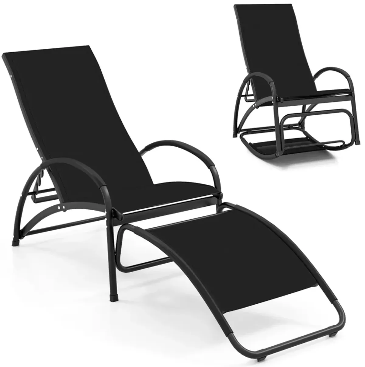 2-in-1 Outdoor Rocking Chair with 4-Position Adjustable Backrest for Patio Porch Poolside