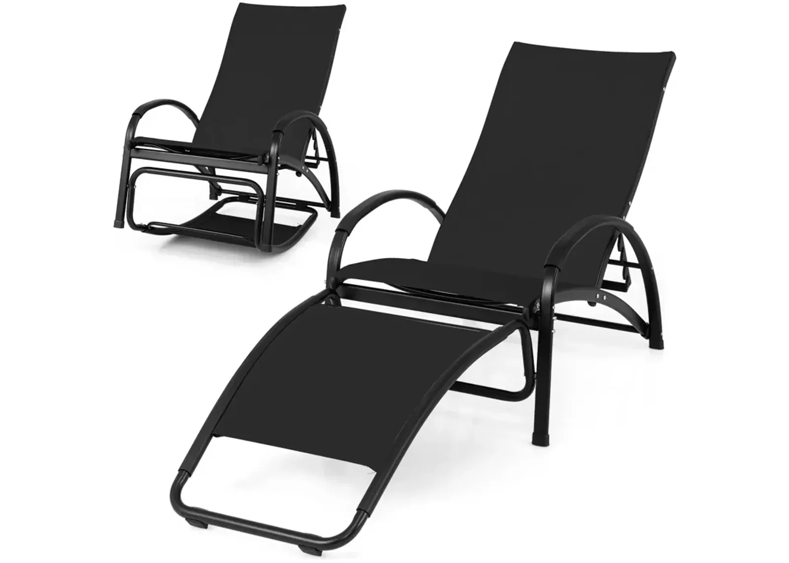 2-in-1 Outdoor Rocking Chair with 4-Position Adjustable Backrest for Patio Porch Poolside