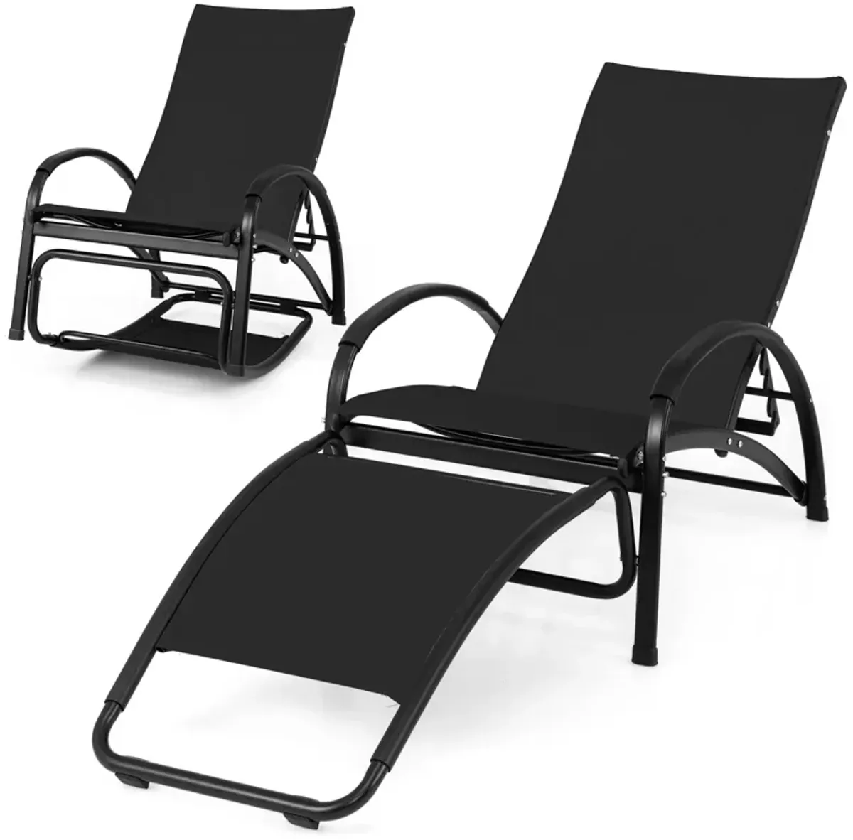 2-in-1 Outdoor Rocking Chair with 4-Position Adjustable Backrest for Patio Porch Poolside