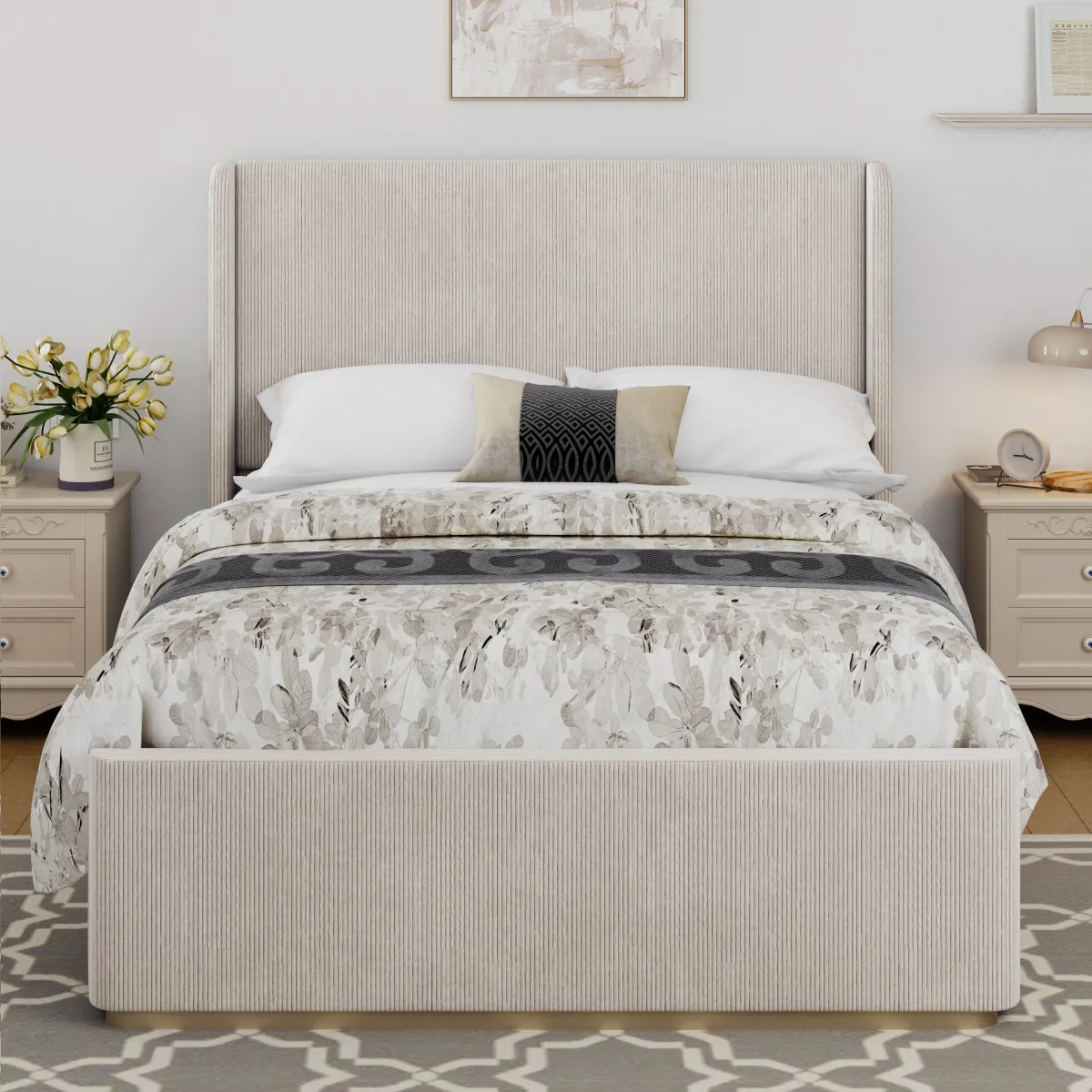 Merax Corduroy Upholstered Platform Bed Frame