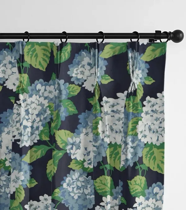 6ix Tailors Fine Linens Midnight Garden Navy Pinch Pleat Drapery Panel Pair