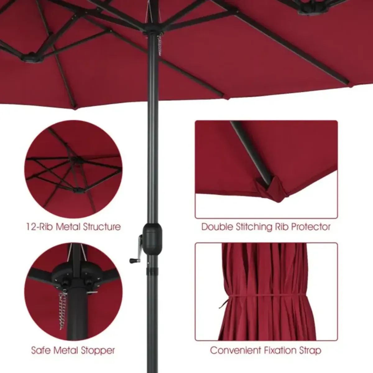 Hivvago 15 Feet Patio Double-Sided Umbrella with Hand-Crank System