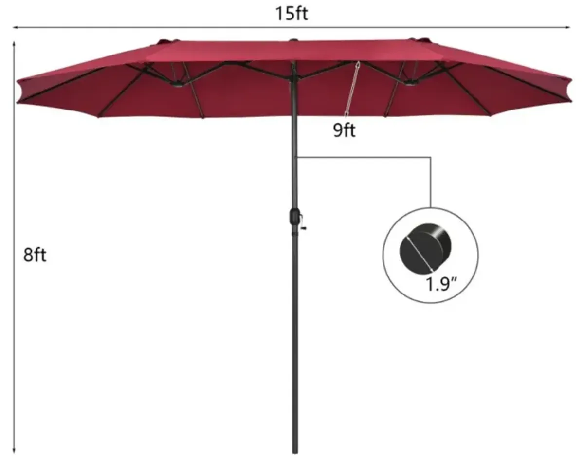 Hivvago 15 Feet Patio Double-Sided Umbrella with Hand-Crank System