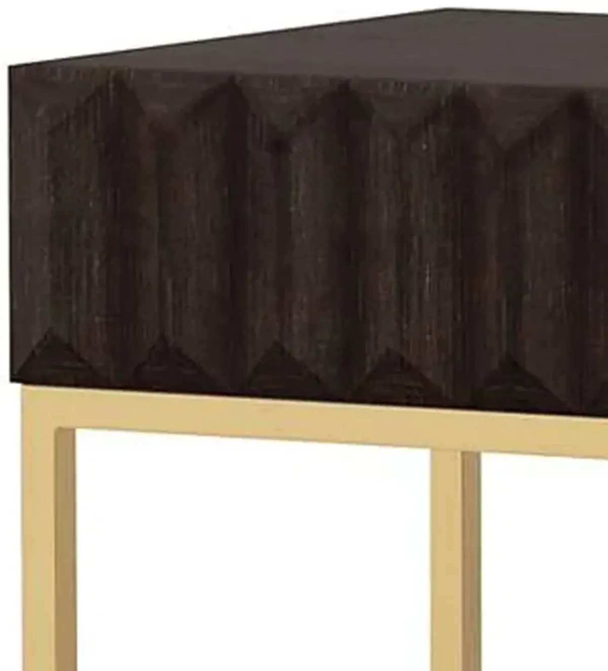 Bran 24 Inch Modern Side End Table, Brown Wood, Gold Steel Base, 1 Drawer-Benzara