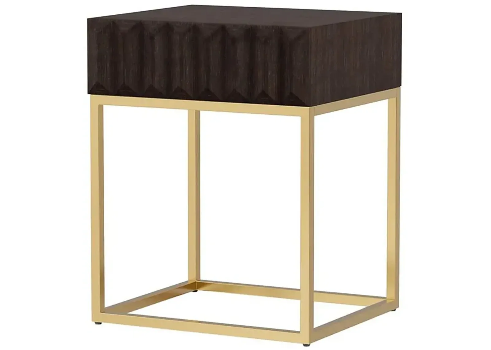 Bran 24 Inch Modern Side End Table, Brown Wood, Gold Steel Base, 1 Drawer-Benzara