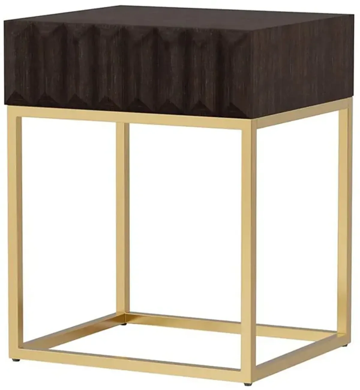 Bran 24 Inch Modern Side End Table, Brown Wood, Gold Steel Base, 1 Drawer-Benzara