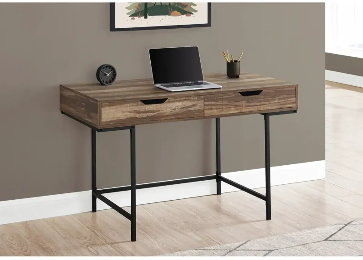 Monarch Specialties I 7557 Computer Desk, Home Office, Laptop, Storage Drawers, 48"L, Work, Metal, Laminate, Brown, Black, Contemporary, Modern