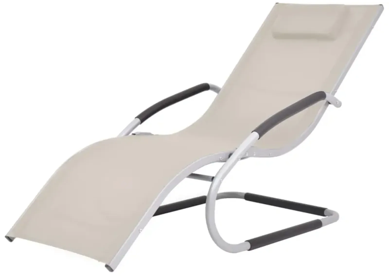 vidaXL Ergonomic Sun Lounger with Pillow | Outdoor Cream & Gray Patio Chair | Textilene Fabric, Aluminum Frame | Weather & Corrosion Resistant | Easy Assembly