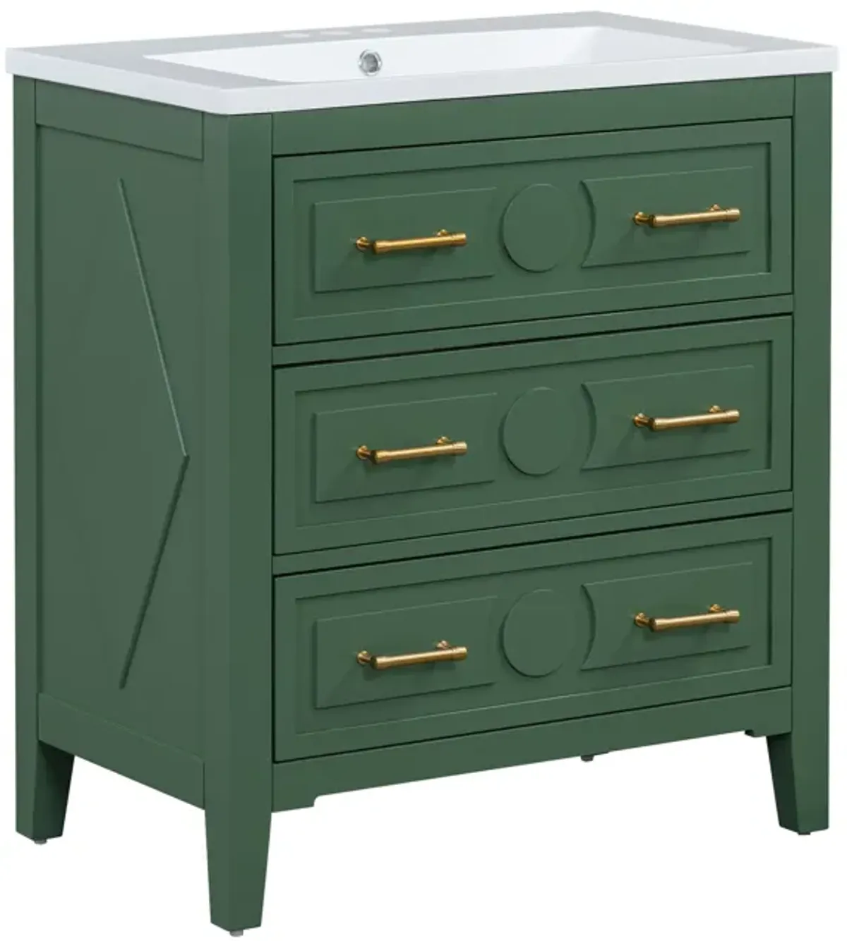 30'' Bathroom Vanity with Resin Sink Combo, Free Standing Single Vanity Set with 3 Drawers, Solid Wood Frame Bathroom Storage Cabinet, Green