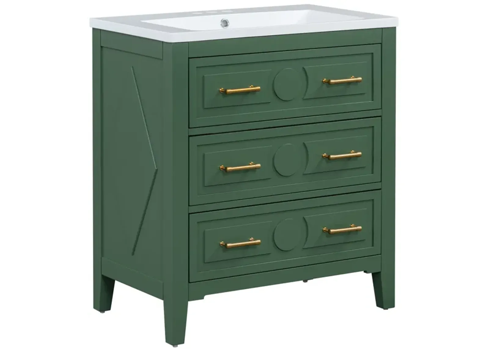 30'' Bathroom Vanity with Resin Sink Combo, Free Standing Single Vanity Set with 3 Drawers, Solid Wood Frame Bathroom Storage Cabinet, Green