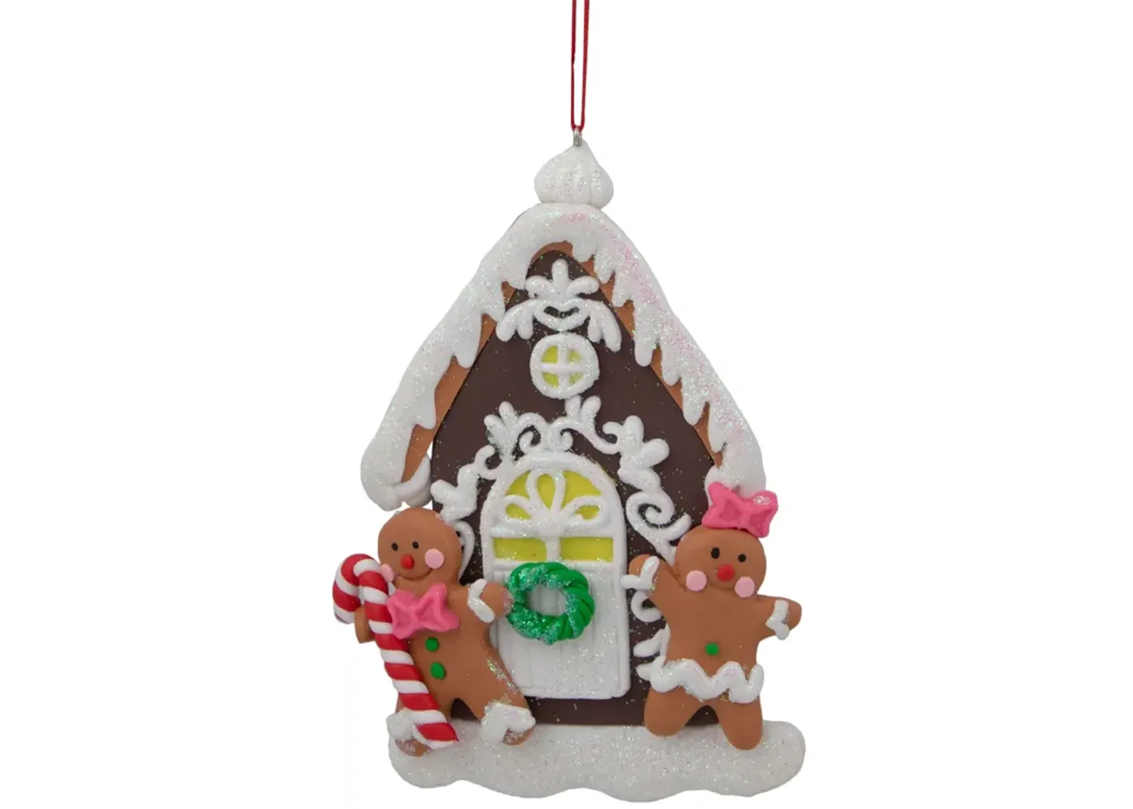 5" Glittered Gingerbread House with Snowman Couple Christmas Ornament