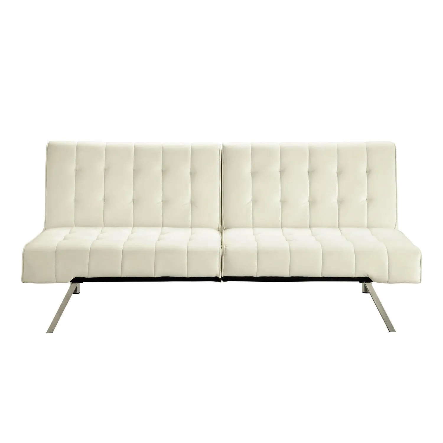 Split back Modern Futon Style Sleeper Sofa Bed in Vanilla Faux Leather