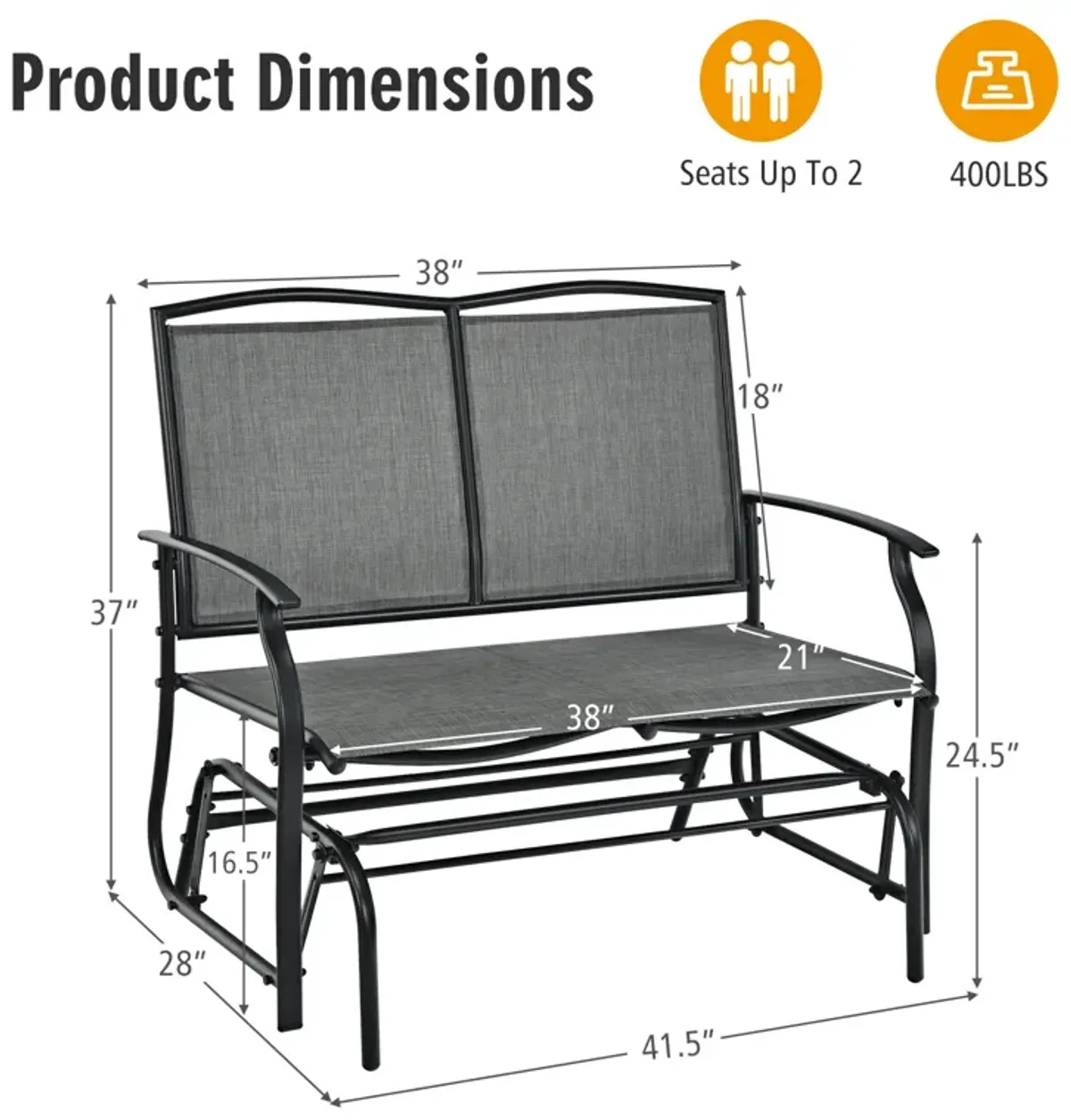 Iron Patio Rocking Chair for Outdoor Backyard and Lawn