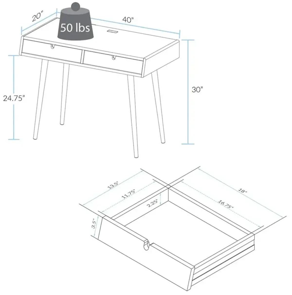 Freedom Desk with USB Ports Made of Solid American Oak