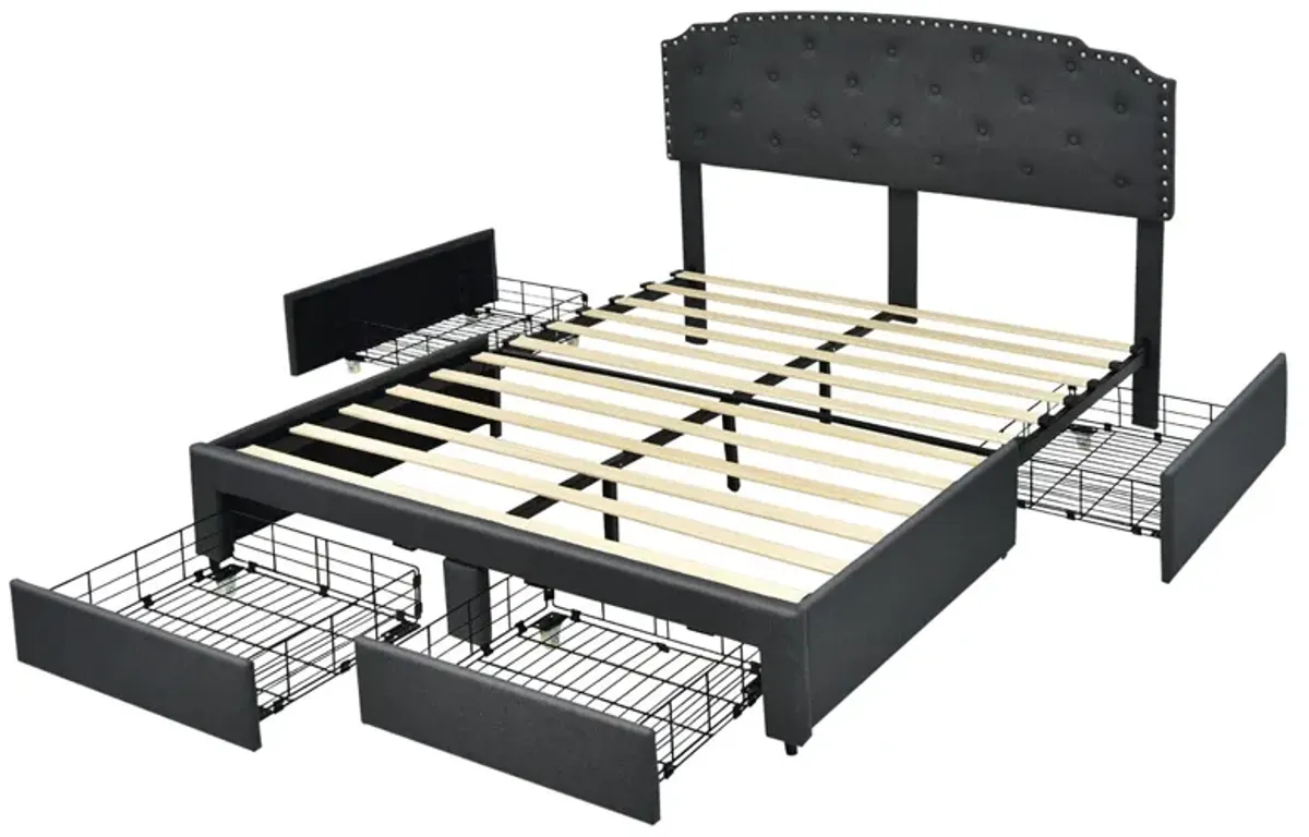 Platform Bed Frame with 4 Storage Drawers Adjustable Headboard