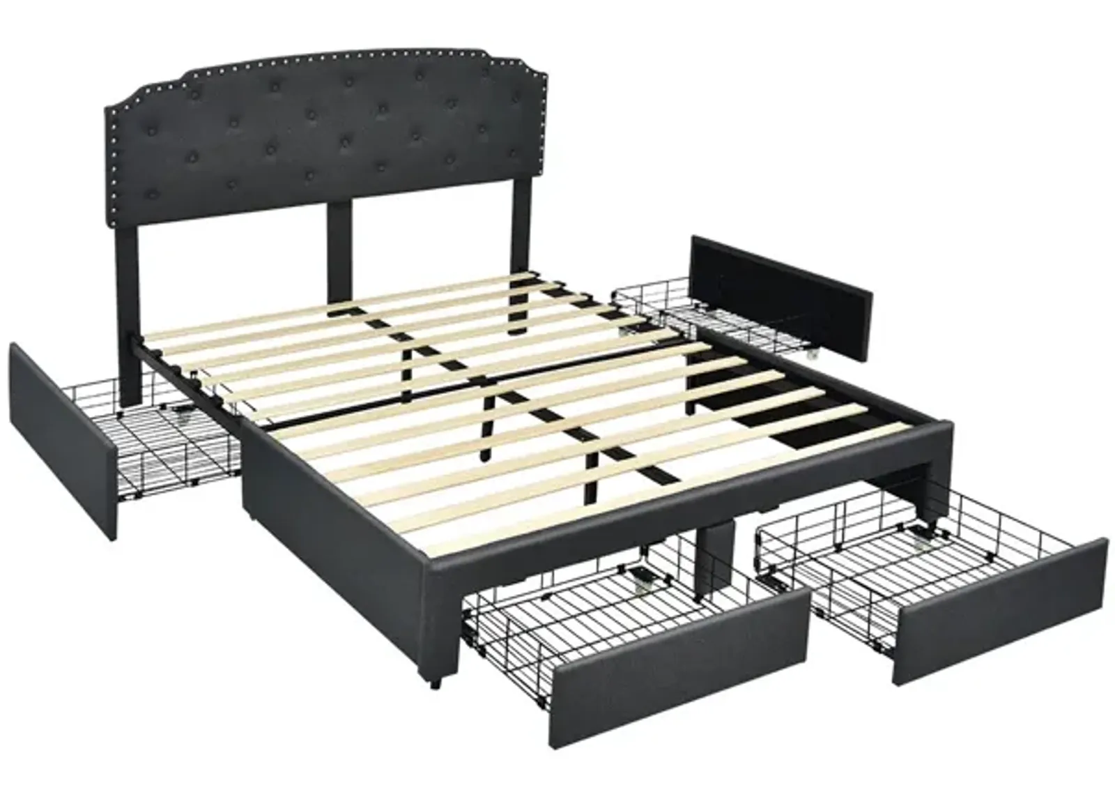 Platform Bed Frame with 4 Storage Drawers Adjustable Headboard