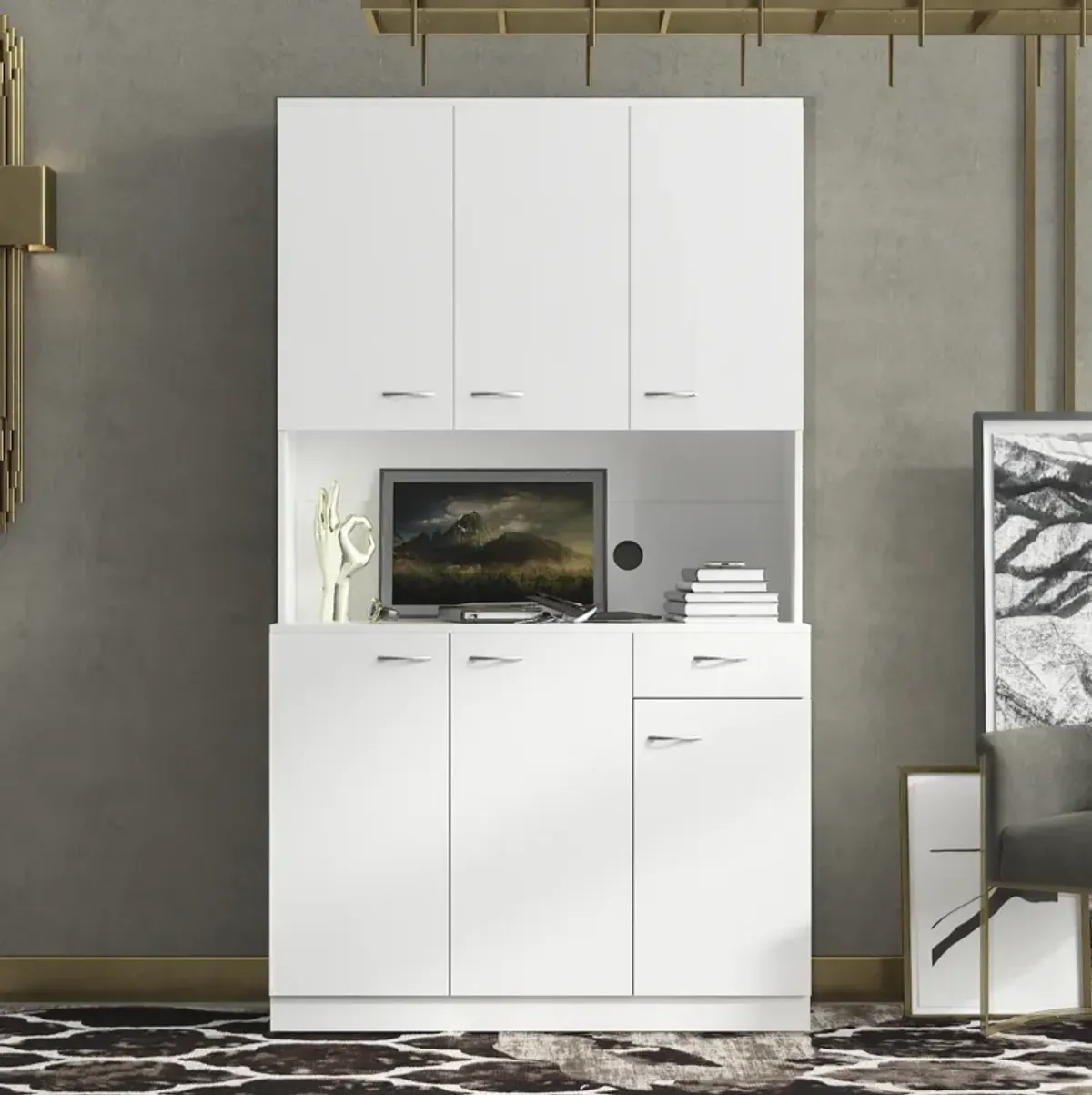 70.87" Tall Wardrobe & Kitchen Cabinet, with 6-Doors, 1-Open Shelves and 1-Drawer for bedroom, White