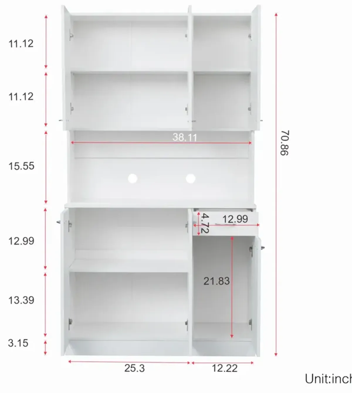 70.87" Tall Wardrobe & Kitchen Cabinet, with 6-Doors, 1-Open Shelves and 1-Drawer for bedroom, White