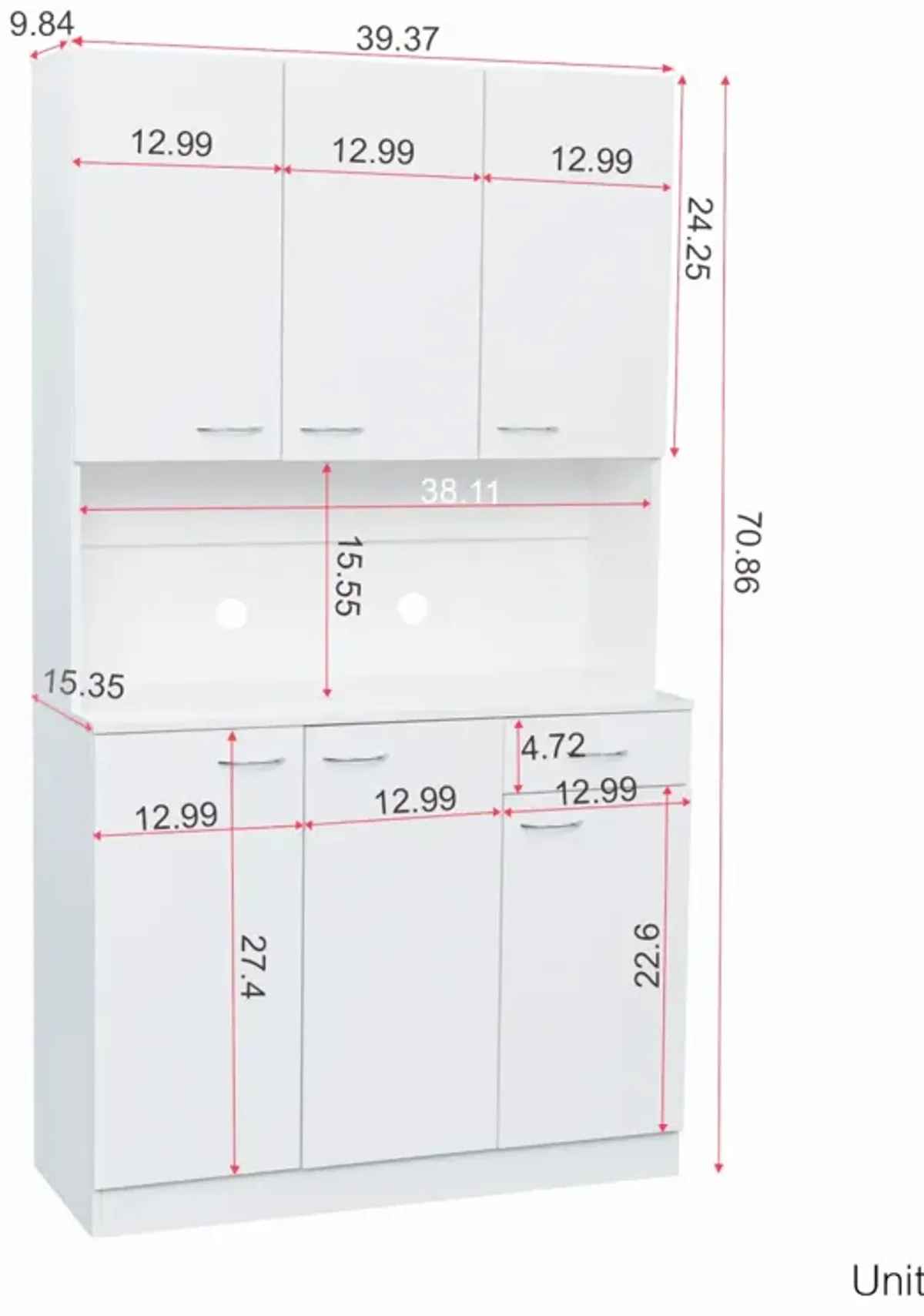 70.87" Tall Wardrobe & Kitchen Cabinet, with 6-Doors, 1-Open Shelves and 1-Drawer for bedroom, White