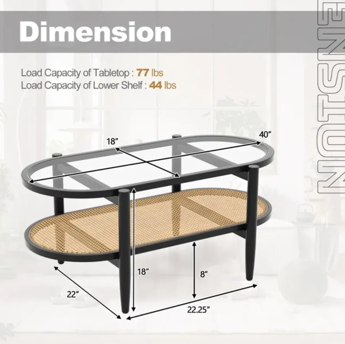 Hivvago 2-Tier Coffee Table with Tempered Glass Tabletop and Acacia Wood Frame