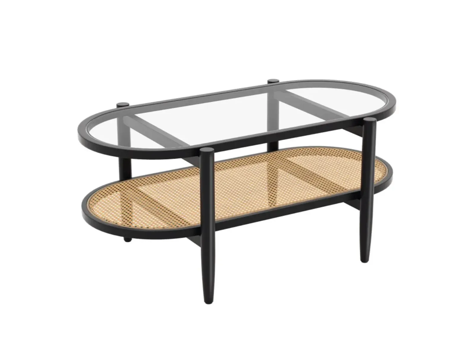 Hivvago 2-Tier Coffee Table with Tempered Glass Tabletop and Acacia Wood Frame