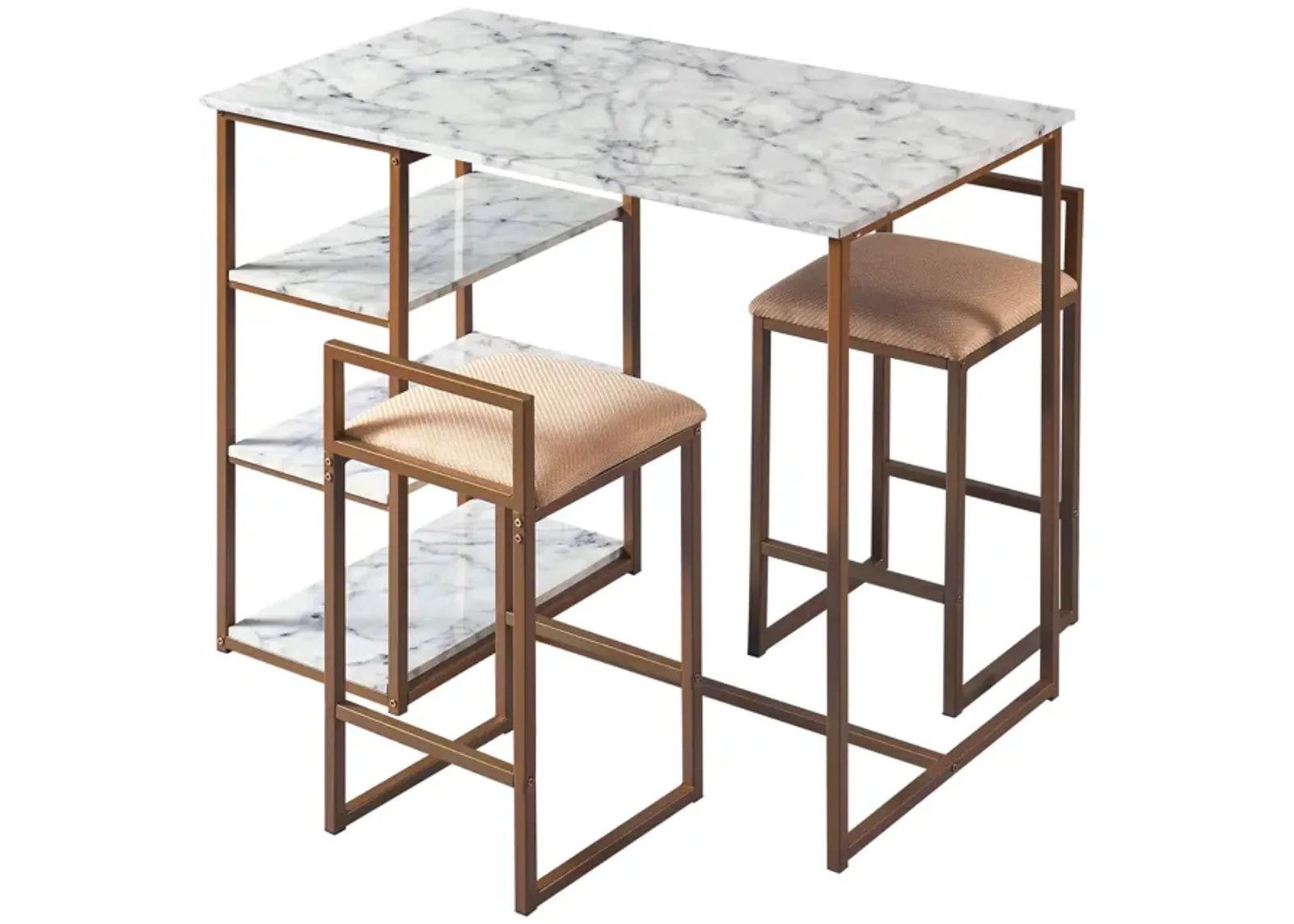 Teamson Home - Marmo  Breakfast Table Dining  Set with Faux Marble Top, Brass Finish