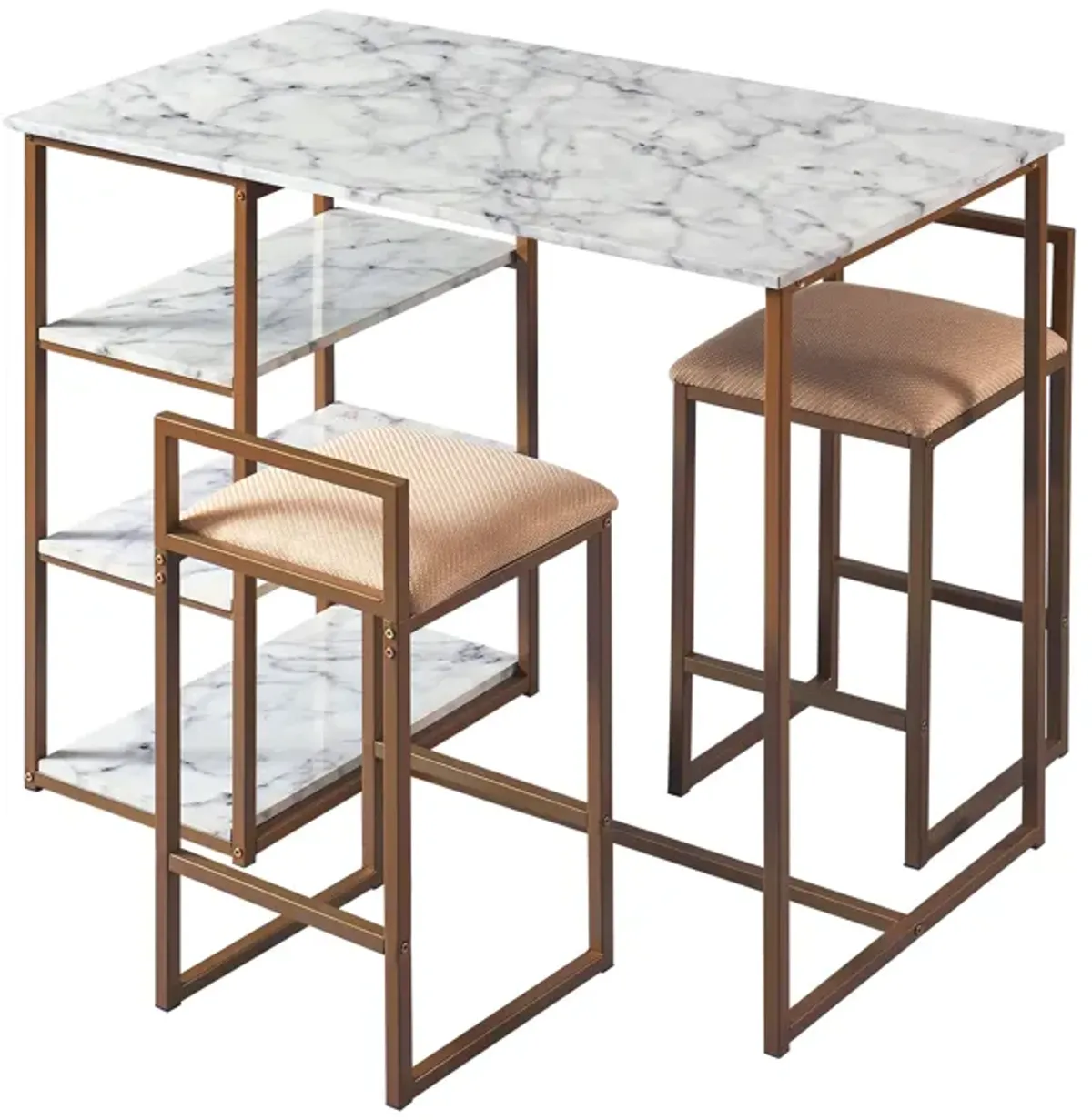 Teamson Home - Marmo  Breakfast Table Dining  Set with Faux Marble Top, Brass Finish