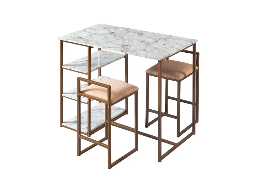 Teamson Home - Marmo  Breakfast Table Dining  Set with Faux Marble Top, Brass Finish