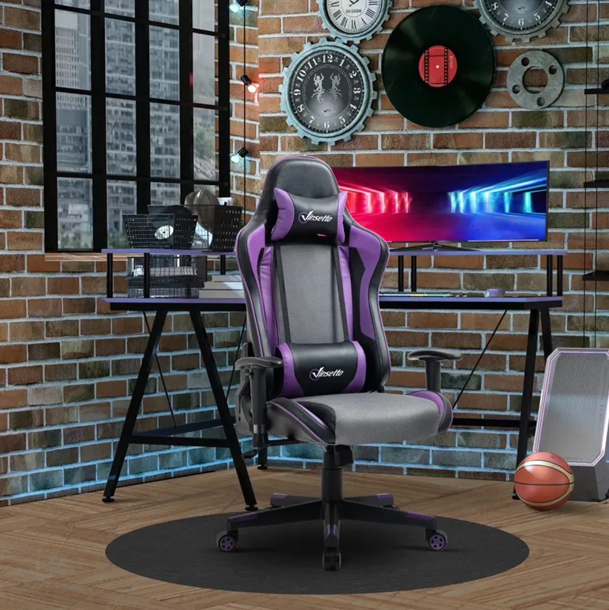 Black/Grey/Purple Gamer: Ergonomic High Back Office Chair