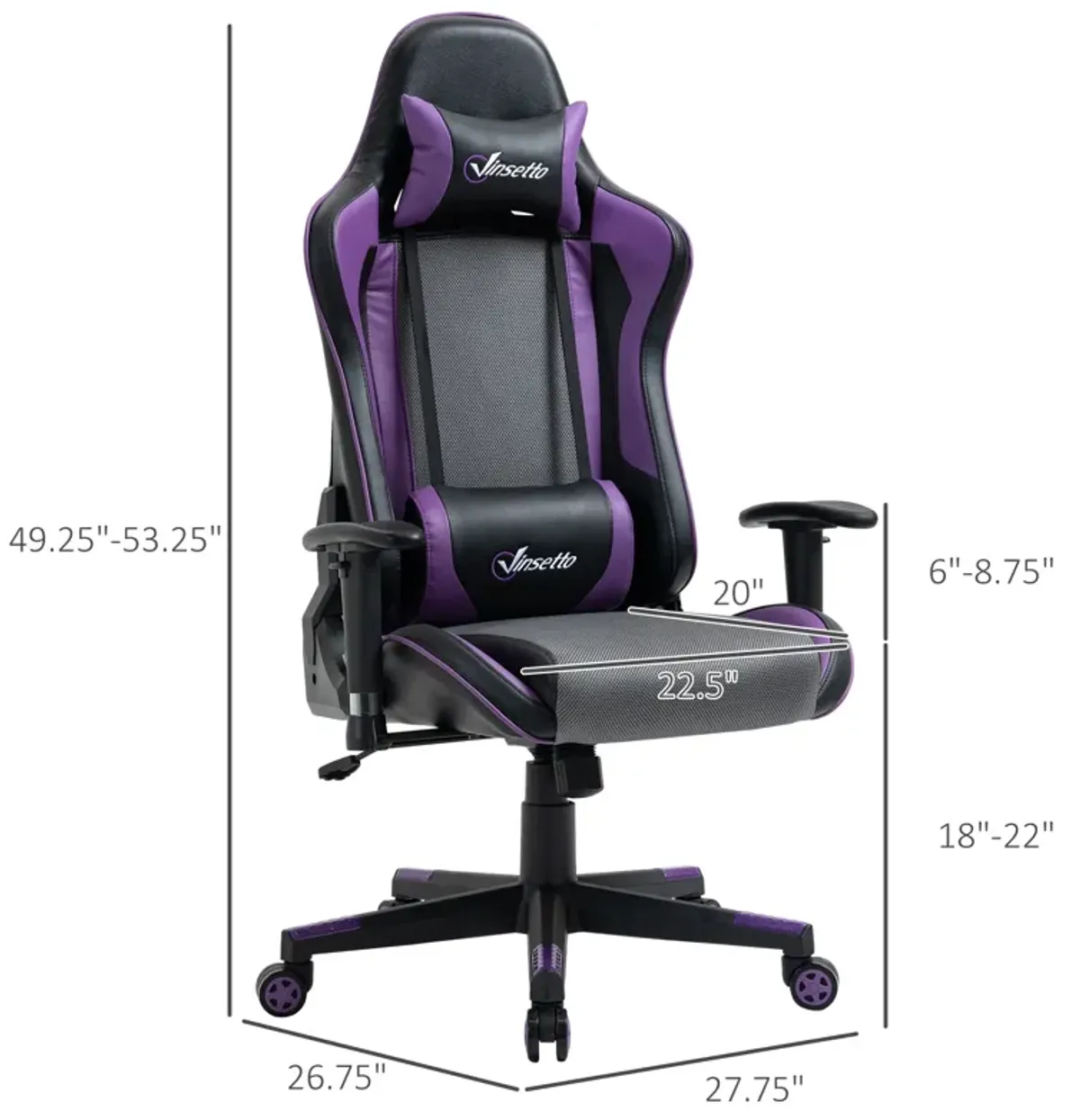 Black/Grey/Purple Gamer: Ergonomic High Back Office Chair