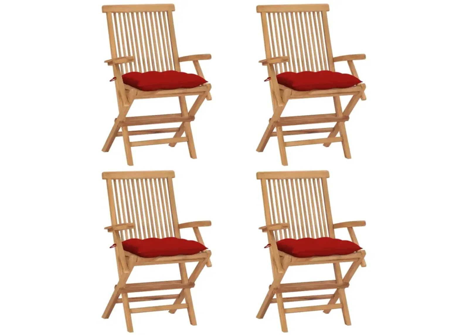 vidaXL Garden Chairs with Red Cushions 4 pcs Solid Teak Wood