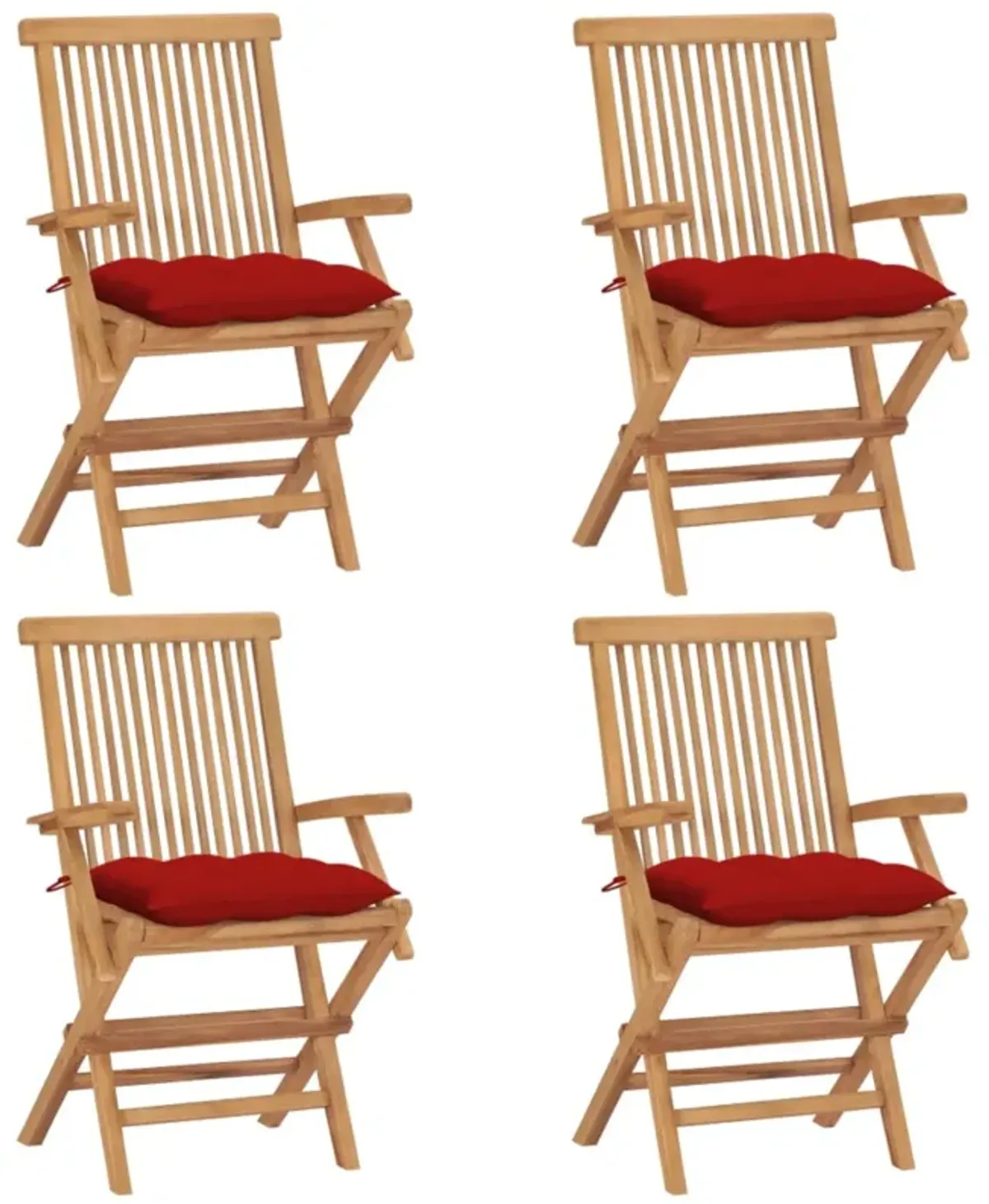 vidaXL Garden Chairs with Red Cushions 4 pcs Solid Teak Wood