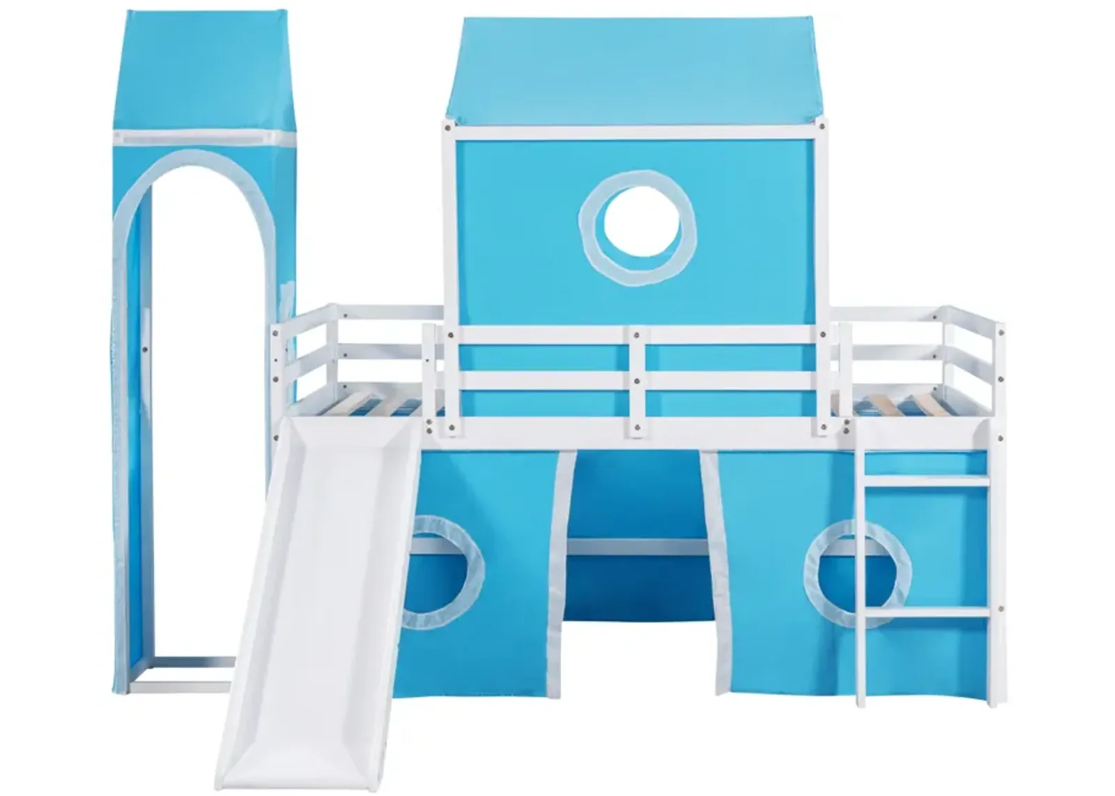 Twin Size Bunk Bed With Slide Tent And Tower