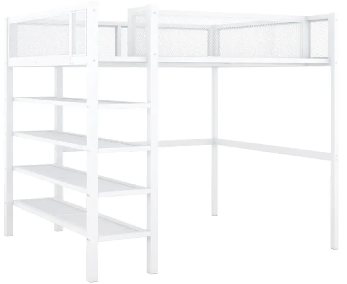 Merax Metal Loft Bed with Storage Shelves