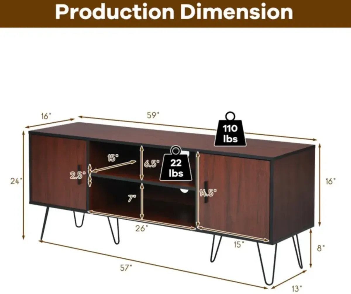 Hivvago 59 Inch Retro TV Stand for TVs up to 65 Inch with 6 Metal Legs