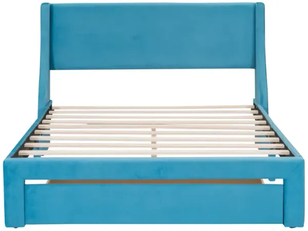 Queen Size Storage Bed Velvet Upholstered Platform Bed with a Big Drawer