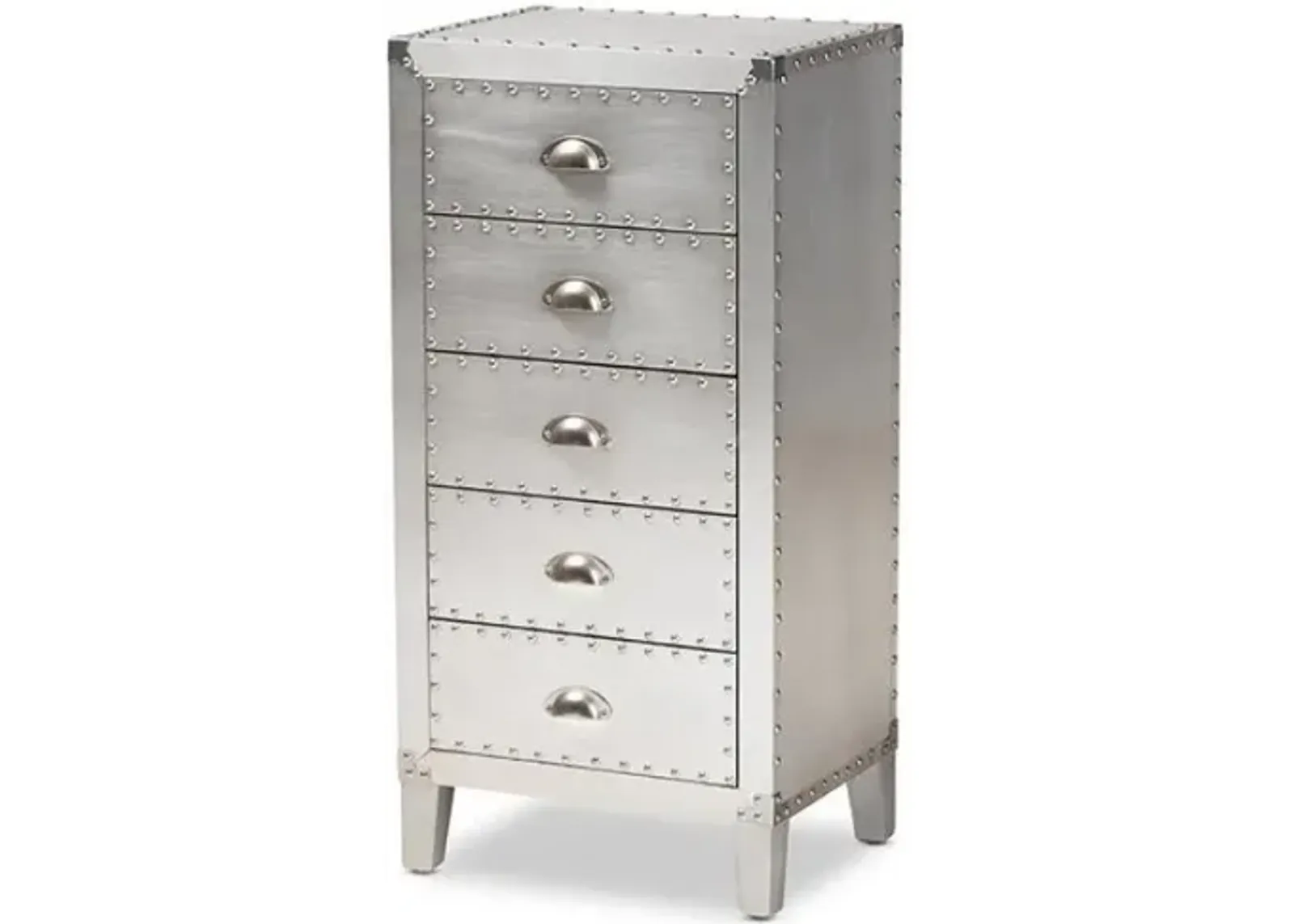 Carel French Industrial Silver Metal 5-Drawer Accent Storage Cabinet