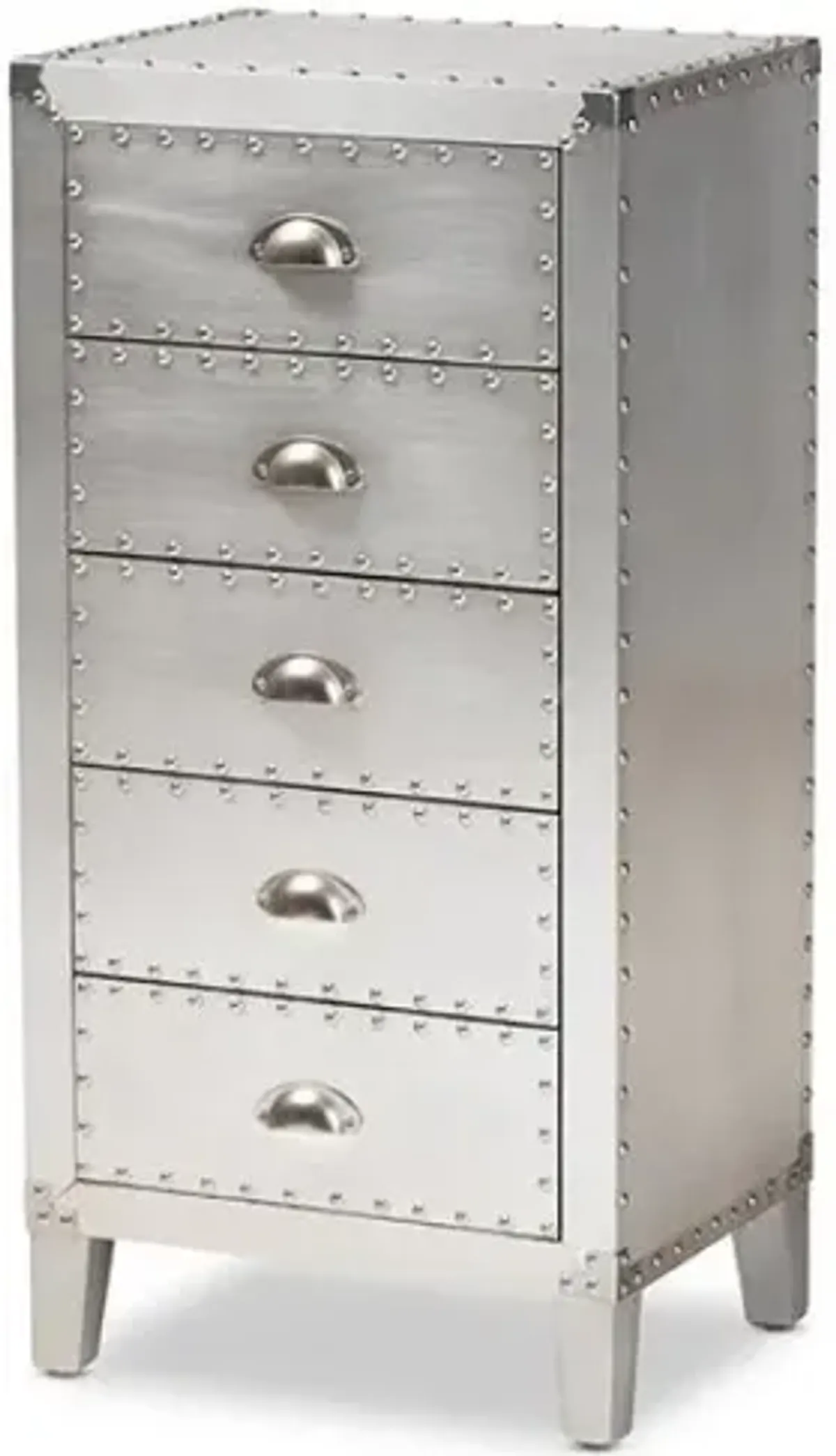 Carel French Industrial Silver Metal 5-Drawer Accent Storage Cabinet