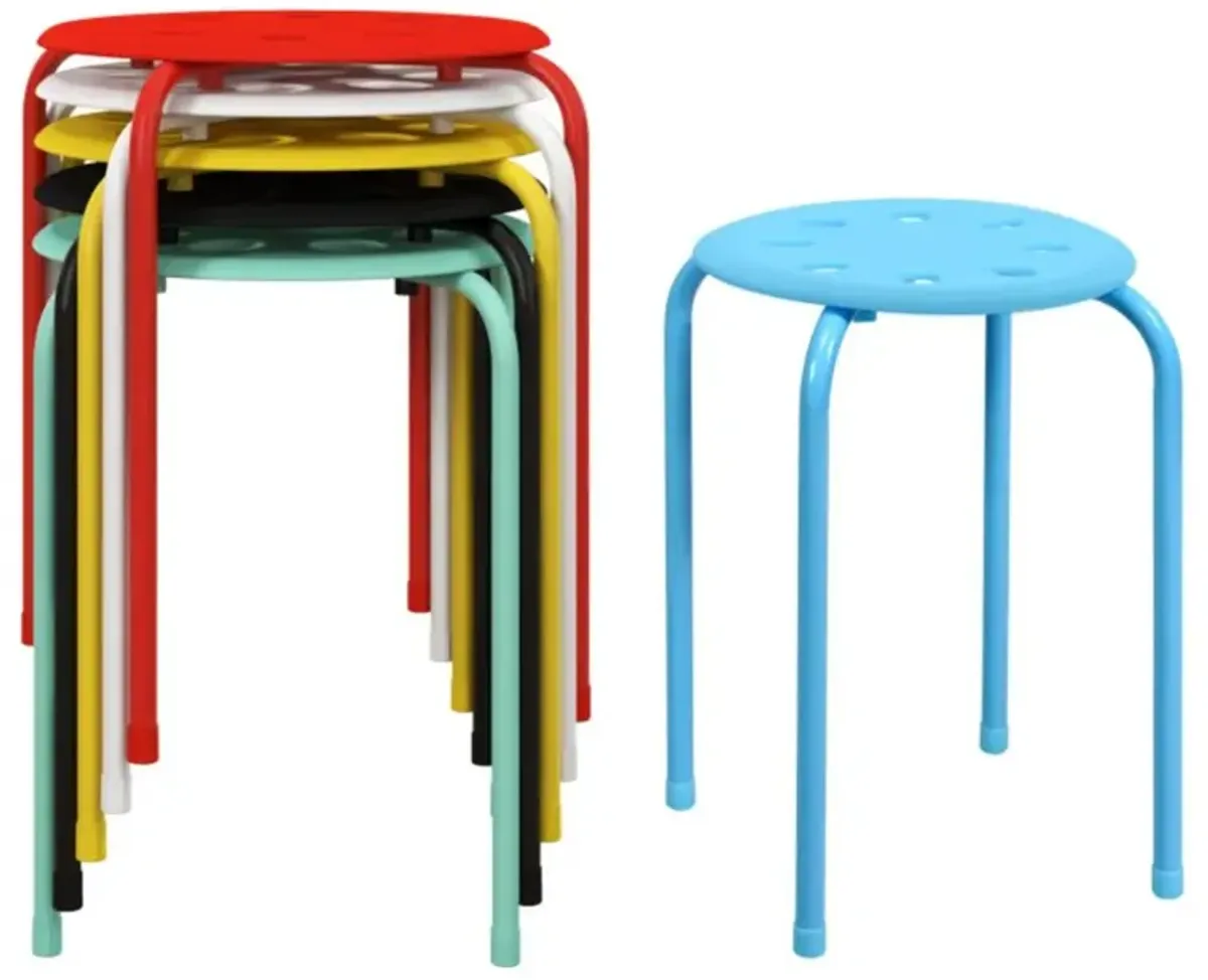 Hivvago 17.5 Inch Set of 6 Portable Plastic Stack Stools with Metal Frame