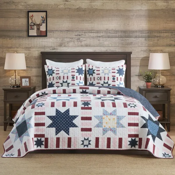 Marcielo 3 Pcs Reversible Star Quilt Set Bedspread Set King