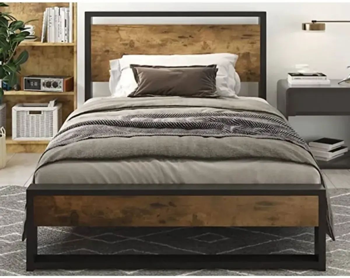 QuikFurn Twin Modern Farmhouse Platform Bed Frame with Wood Panel Headboard Footboard