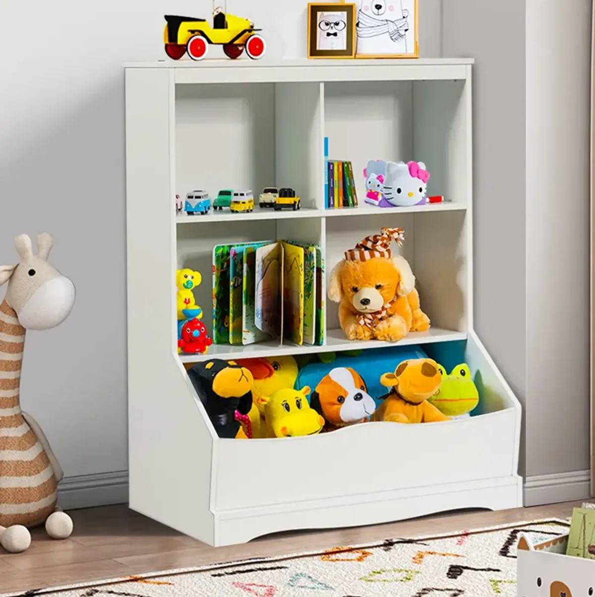 3-Tier Children's Multi-Functional Bookcase Toy Storage Bin Floor Cabinet