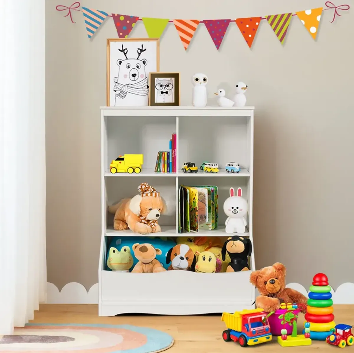 3-Tier Children's Multi-Functional Bookcase Toy Storage Bin Floor Cabinet