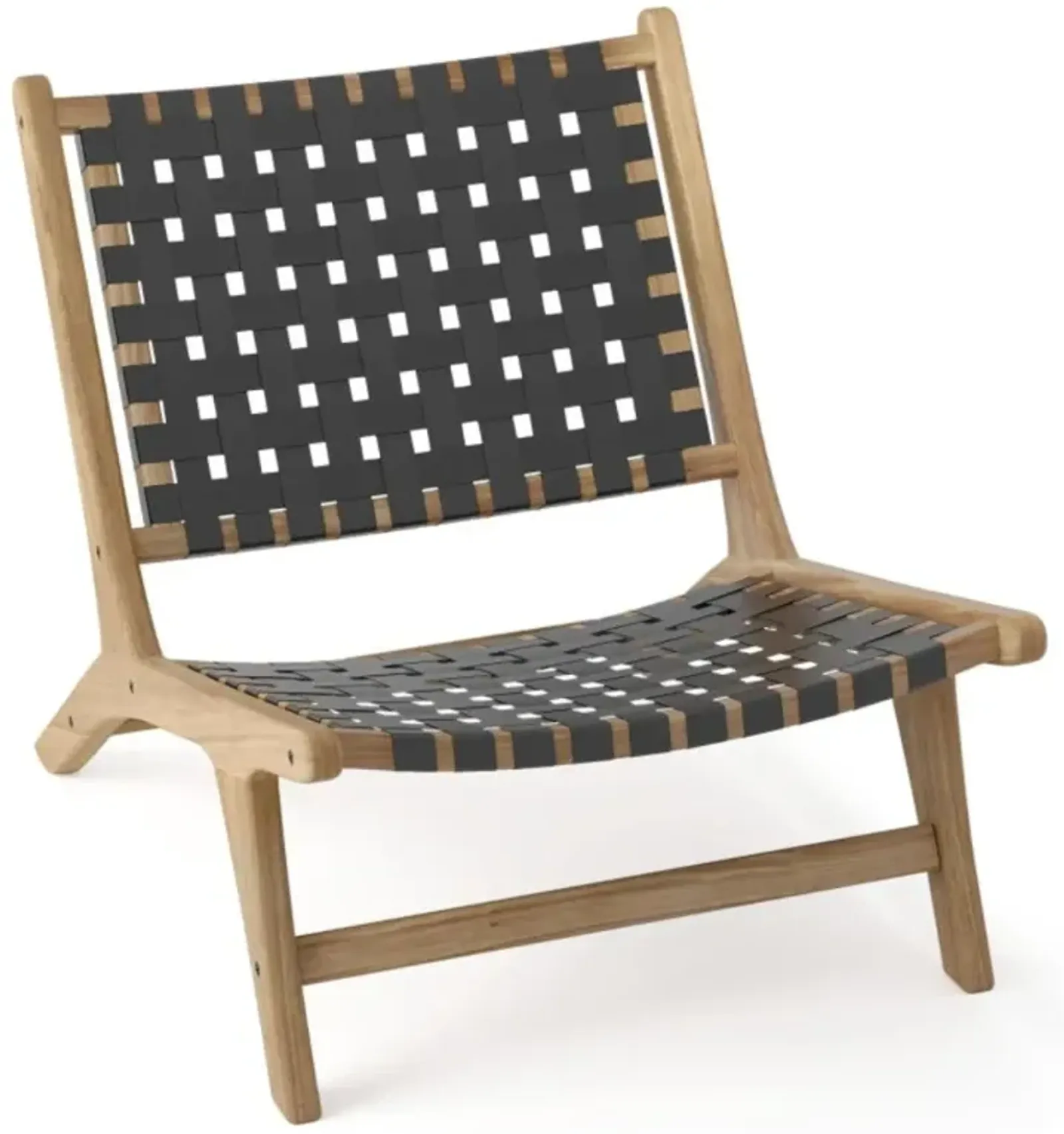 Hivvago Modern Armless Teak Wood Lounge Chair with Nylon Woven Backrest and Seat