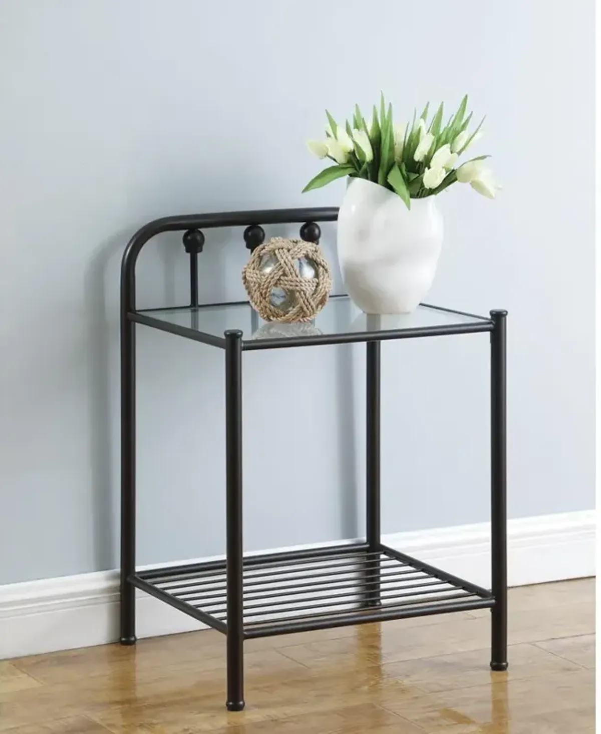 Livingston 1-shelf Nightstand with Glass Top Dark Bronze