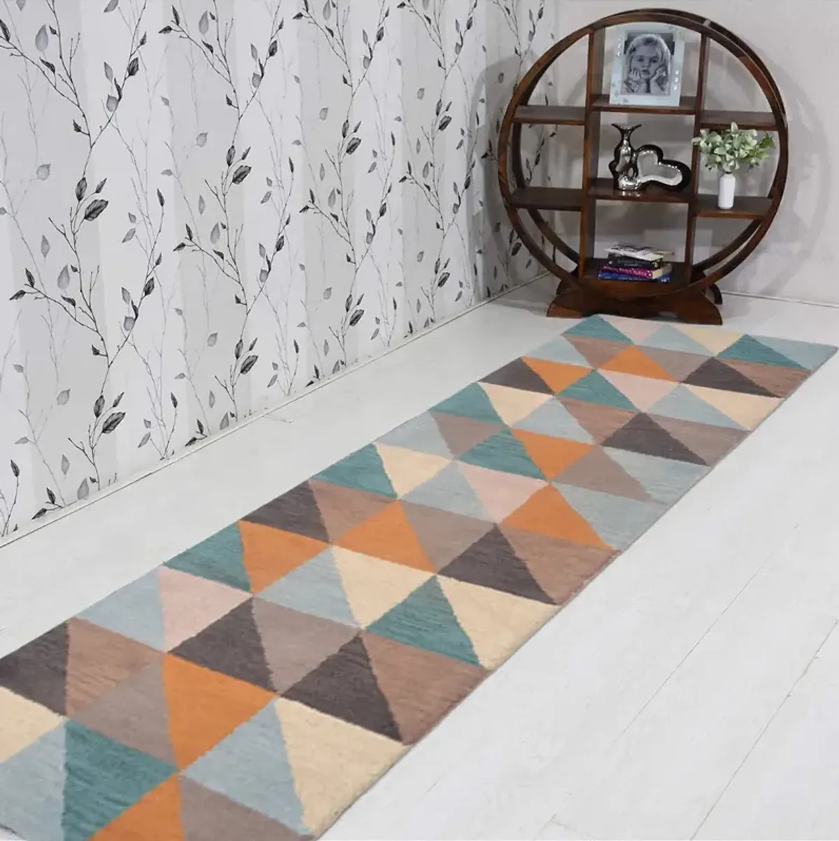 RUGSOTIC CARPETS HAND TUFTED WOOL ECO-FRIENDLY AREA RUGS  - 2'6''x6', Runner Shape, Multicolor, Geometric Modern Design, High Pile Thick Handmade Area Rugs for Living Room, Bed Room (K00547)